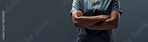 Crisp image of a healthcare professional s torso in green scrubs, symbolizing care and medical expertise © kitidach
