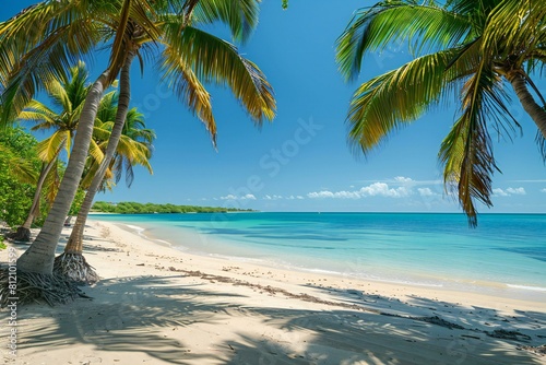 Beautiful tropical beach with coconut palm tree at Seychelles © Huyen