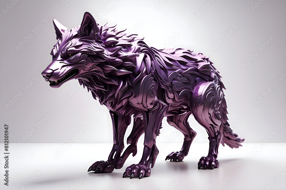 cool 3d statue of a wolf in purple color, made of metal, white background cool 3d statue of a wolf in purple color, made of metal, white background