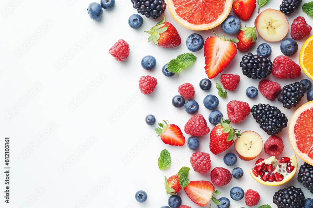 Assorted Fresh Berries and Fruit on a Clean White Background Assorted Fresh Berries and Fruit on a Clean White Background