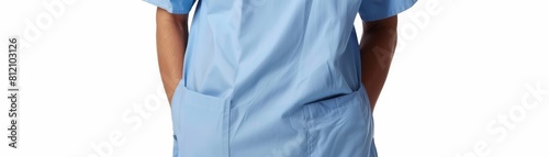 Closeup of a medical professionals torso in a pristine white doctors gown, isolated against a clean, white background