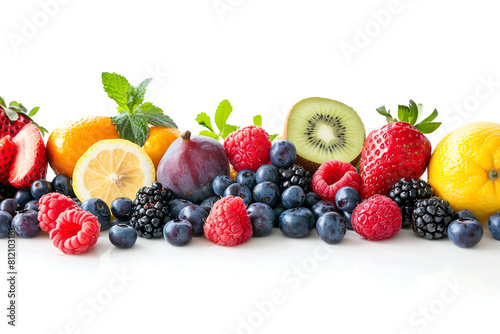 Assorted Fresh Berries and Fruit on a Clean White Background 