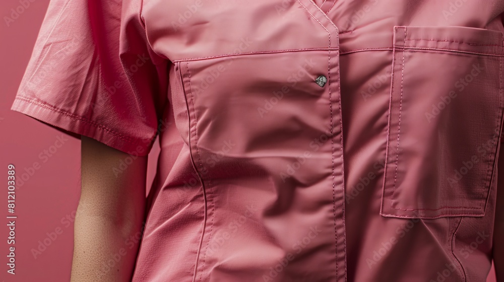Closeup of a medical personnel s torso in old rose scrubs, perfect for use in healthcare advertising with a focus on patient comfort