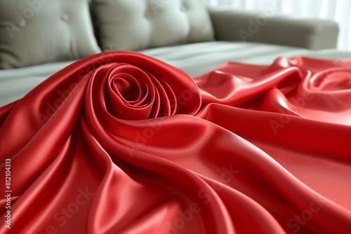 Red satin fabric by the yard to measure  m wide metre, red photo