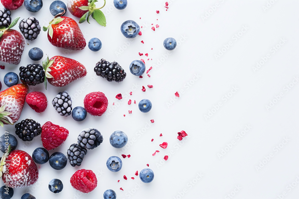 Assorted Fresh Berries on a White Background Assorted Fresh Berries on a White Background