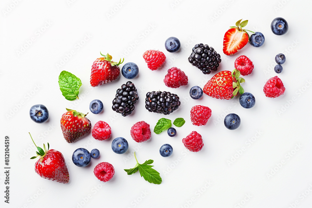 Assorted Fresh Berries on a White Background Assorted Fresh Berries on a White Background