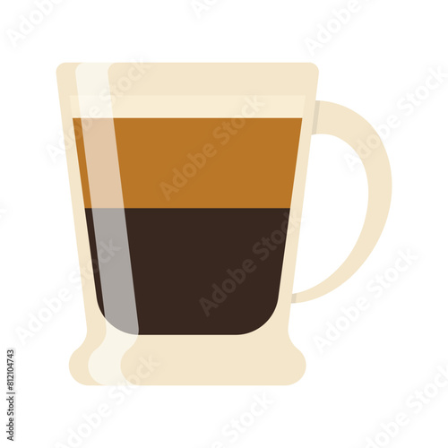 Hot and cold coffee beverage. Different types of drinks set. Espresso, americano cup, cappuccino and latte in paper mug, iced macchiato in glass. Flat vector illustrations isolated on white background
