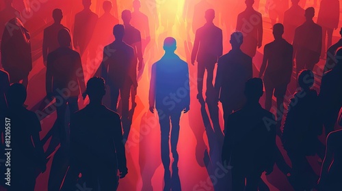 abstract crowd manipulation concept with dark silhouette among shadowy figures concept illustration