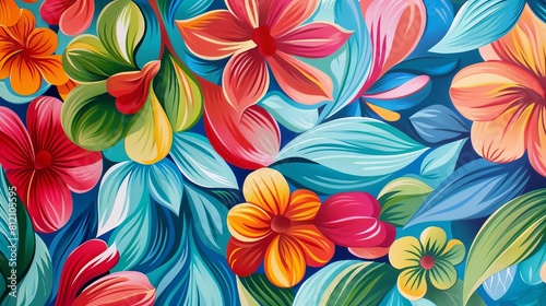 abstract floral wallpaper pattern freehand acrylic painting on canvas