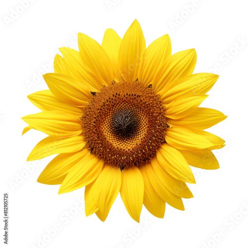 Big and bright yellow sunflower isolated on black background.