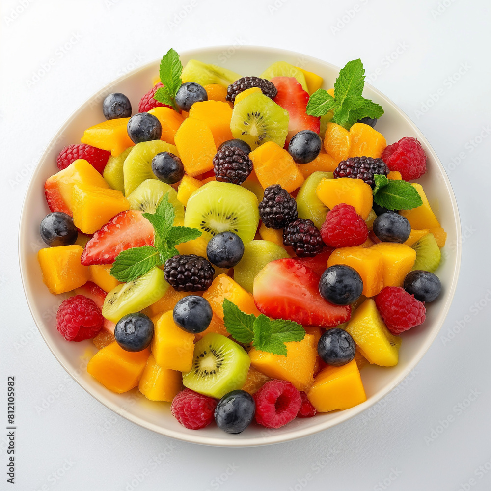 fresh and healthy fruit salad in white plate with white background. fresh and healthy fruit salad in white plate with white background.
