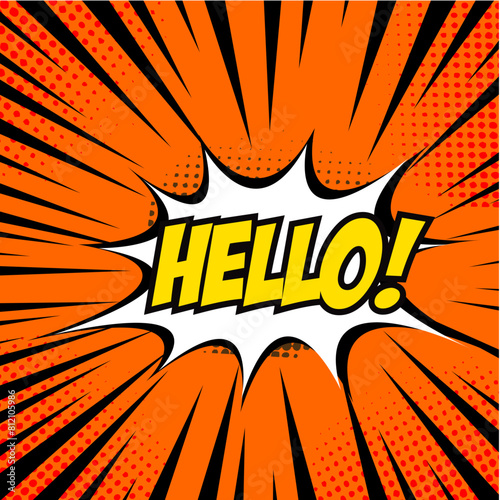  Comic background with the word "hello" pop art style