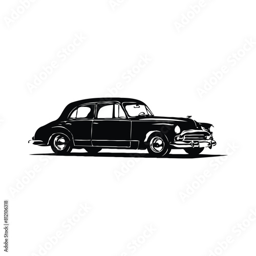 Retro muscle old car vector illustration. Vintage poster of retro car black silhouette