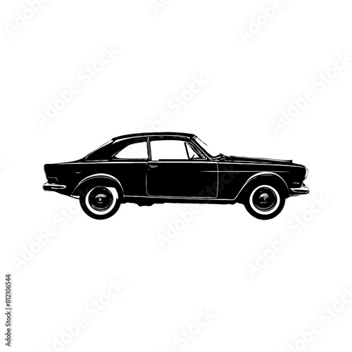 Retro muscle old car vector illustration. Vintage poster of retro car black silhouette