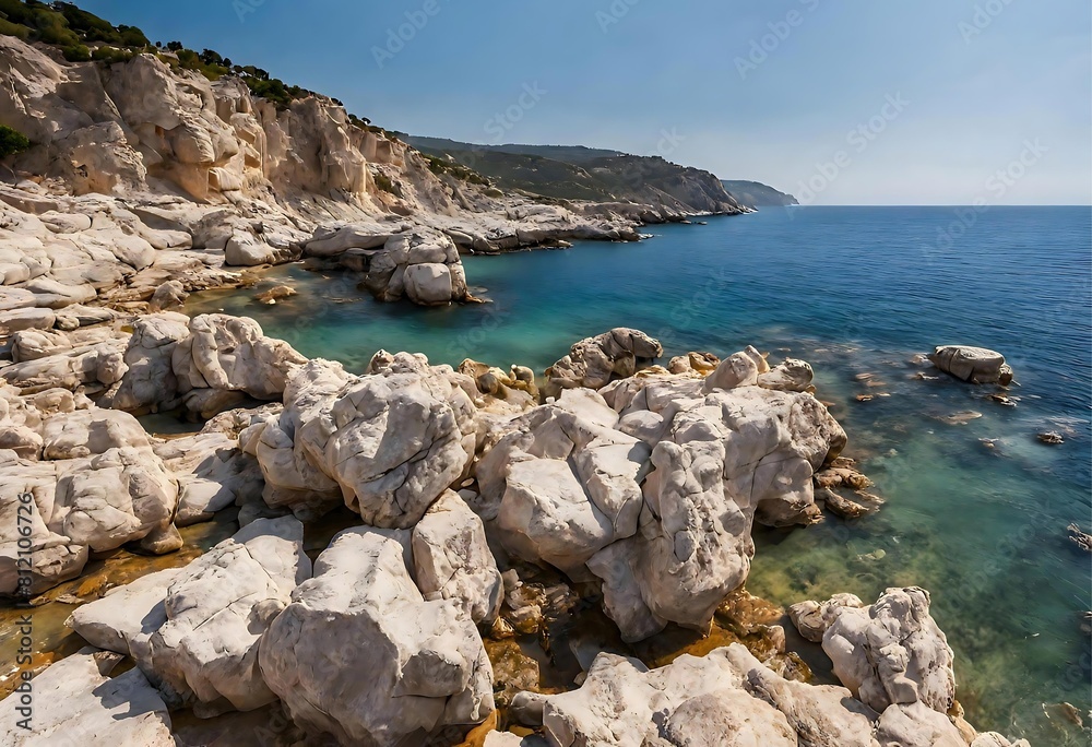 rocky coast of the sea with blue sky 