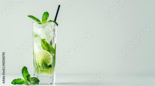 refreshing mojito cocktail with lime and mint in tall glass