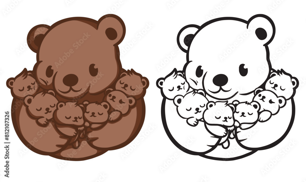 vector illustration of a bear hugging its cubs vector illustration of a bear hugging its cubs