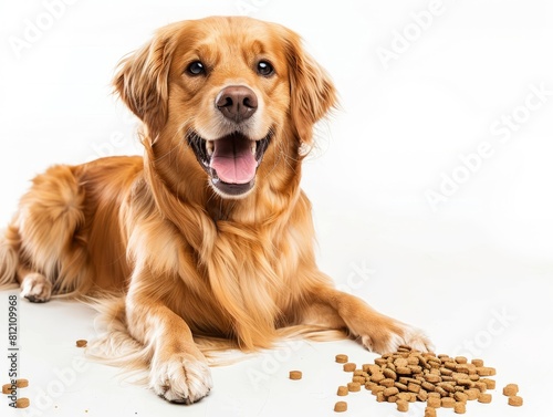 Dog lying next to its food  dog and its food.