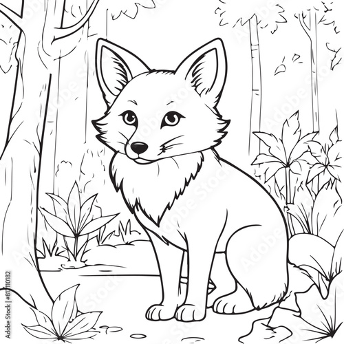 cute kawaii fox coloring book with outline hand drawn coloring page, kids coloring book - Generative AI