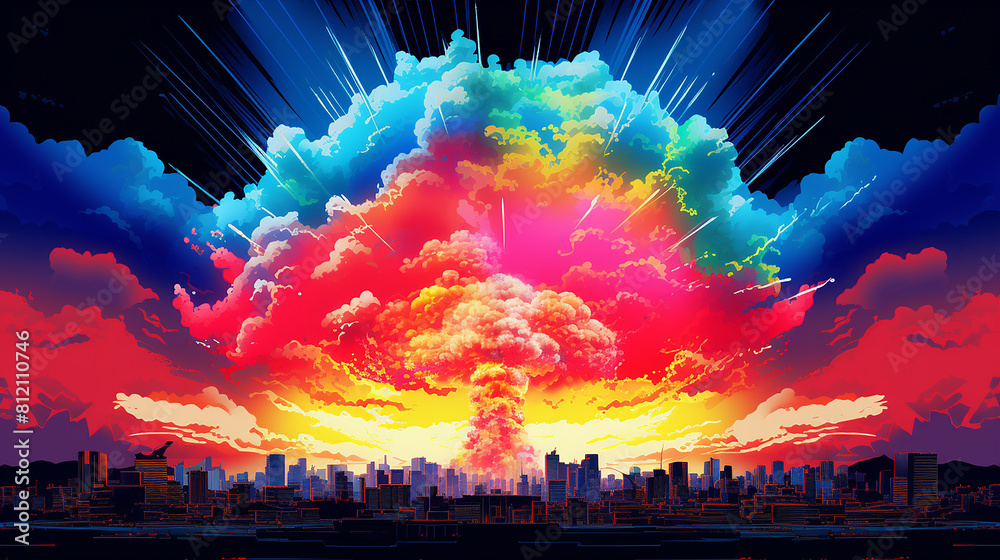 Obraz premium Atomic bomb in the city Symbol of war background