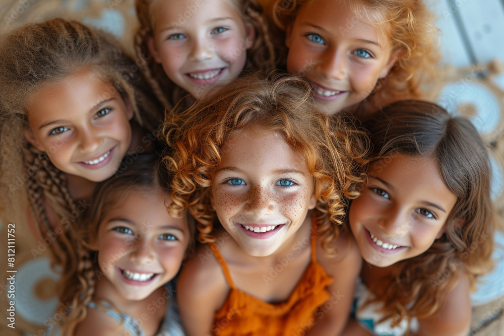 Close up of pre-teen friends in a park smiling to camera Close up of pre-teen friends in a park smiling to camera