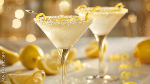 tasty lemon martini cocktail with citrus on table © Vahagn