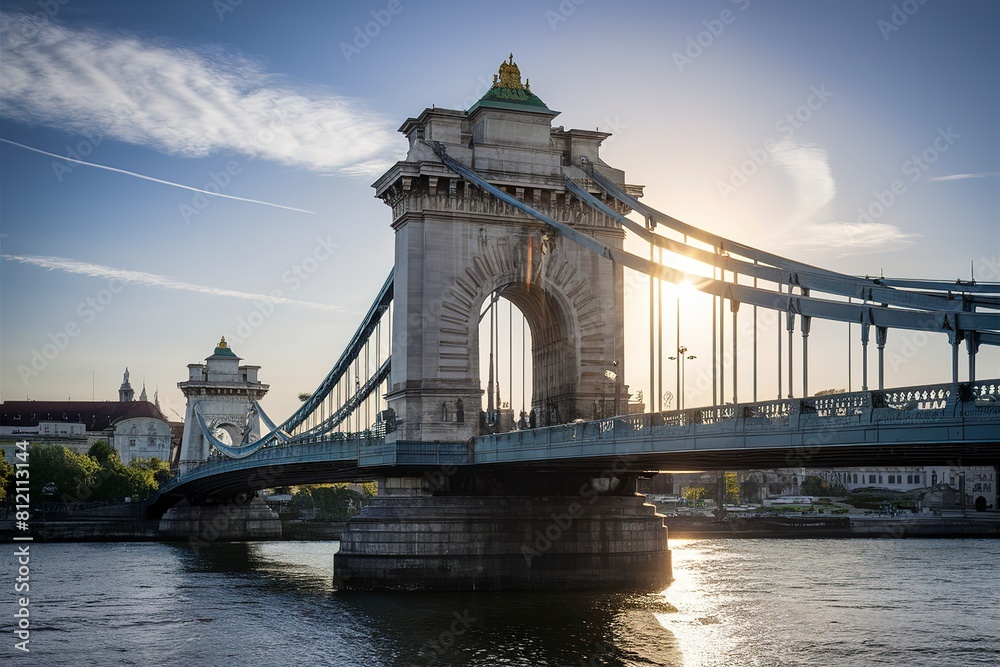 Obraz premium Morning sun and Liberty bridge in Budapest