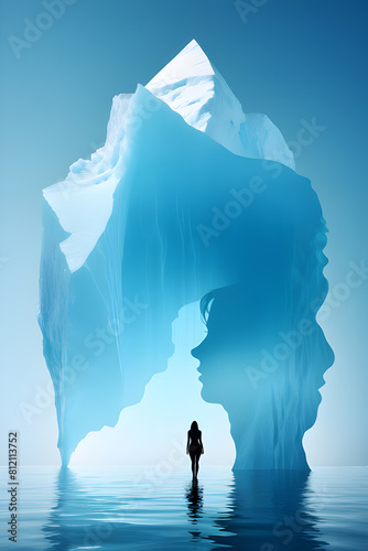 double exposure woman and iceberg, subconscious concept