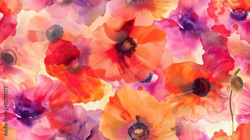 Brightly colored poppies in a loose watercolor style  bursting with energy seamless pattern