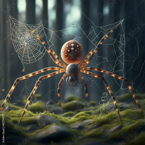 Spider illustration. Jumping spider. Strange looking hairy spider. photo