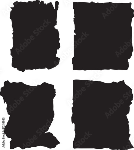 Set of jagged rectangle shape black ripped paper sheet with scratch grunge frame