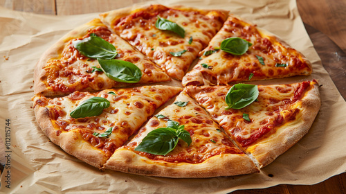 pizza with cheese, tomato, basil and mozzarella.