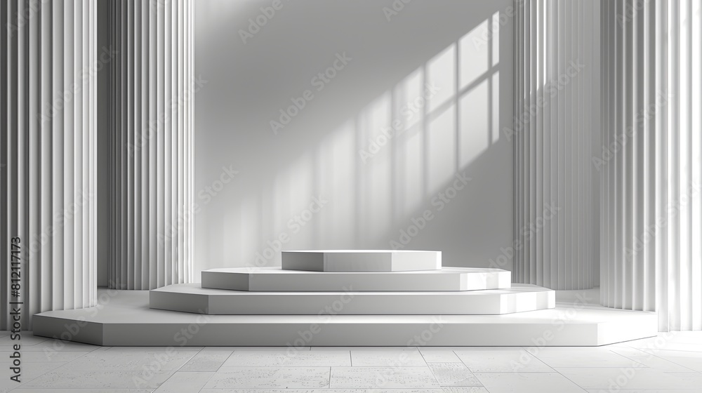 White podium with roman columns. White podium with roman columns.