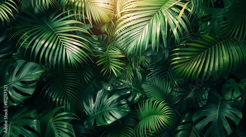lush green tropical leaves background with dark tone  nature exotic foliage
