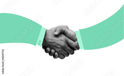 Business hand shake grunge halftone collage design element