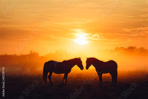 Serene scene of horses at dusk  perfect for nature blogs  educational materials  and digital backgrounds