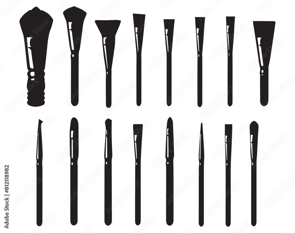 Set of black make up brushes on white background. Vector illustration. Set of black make up brushes on white background. Vector illustration.