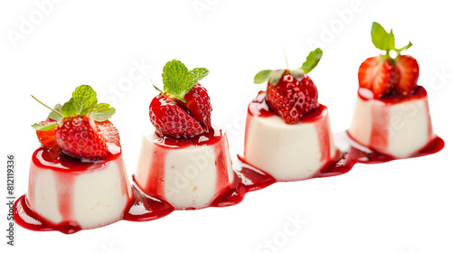 Delectable Strawberry Panna Cottas with Creamy Sauce on Transparent Background - Sweet Dessert Treat for Gourmet Indulgence photo