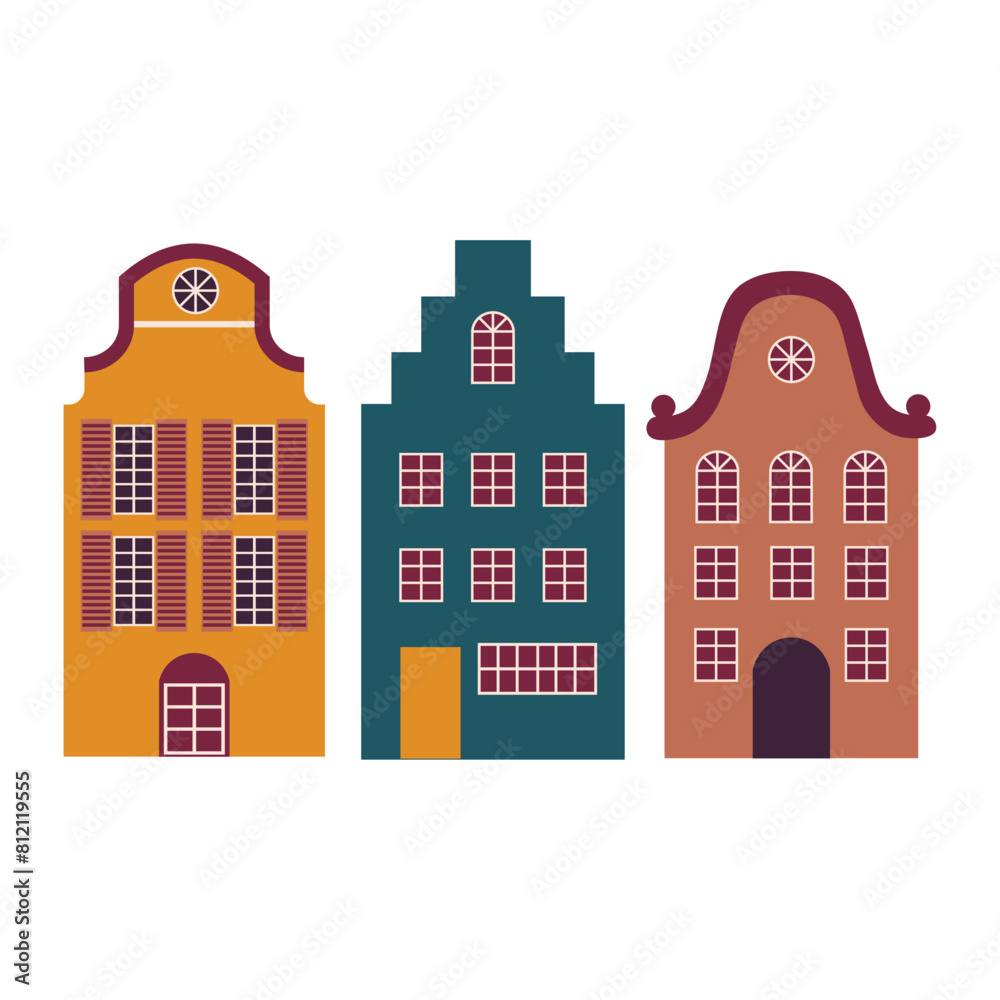 Flat vector illustration with house of amsterdam, europe, holland
