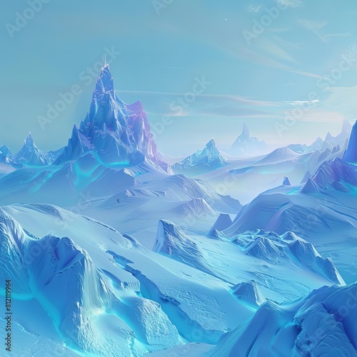 High-resolution digital artwork of a crystalline mountain range, shimmering under a pale blue light, evoking a sense of serene, untouched alien worlds.