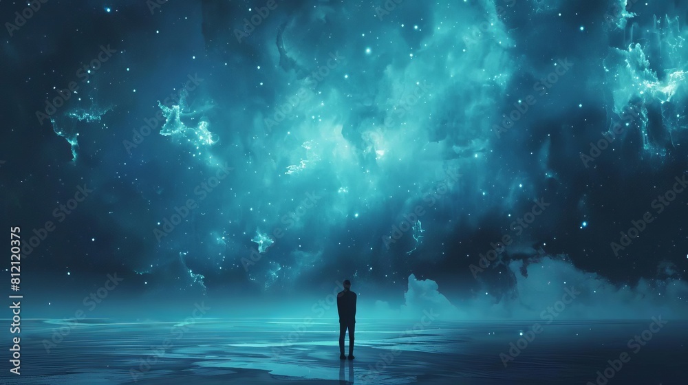 mysterious silhouette standing alone in vast ethereal space surreal concept illustration mysterious silhouette standing alone in vast ethereal space surreal concept illustration