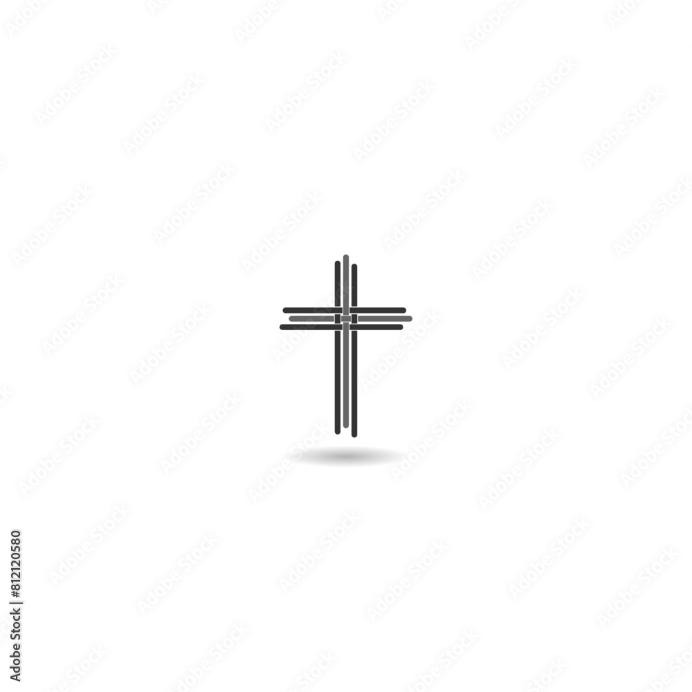 Christian cross simple icon with shadow