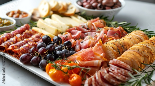 Bitesized gourmet appetizers beautifully arranged on a chic platter, ready for an elegant event