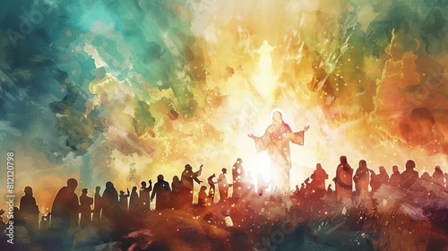ethereal resurrection scene depicting jesus appearing to devoted followers atmospheric digital watercolor photo