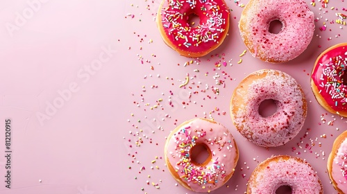 Delightful donuts, irresistible choices for snacking or dessert, best culinary garnished with sweet powdered sugar, chocolate, biscuit crumbs, and cream.