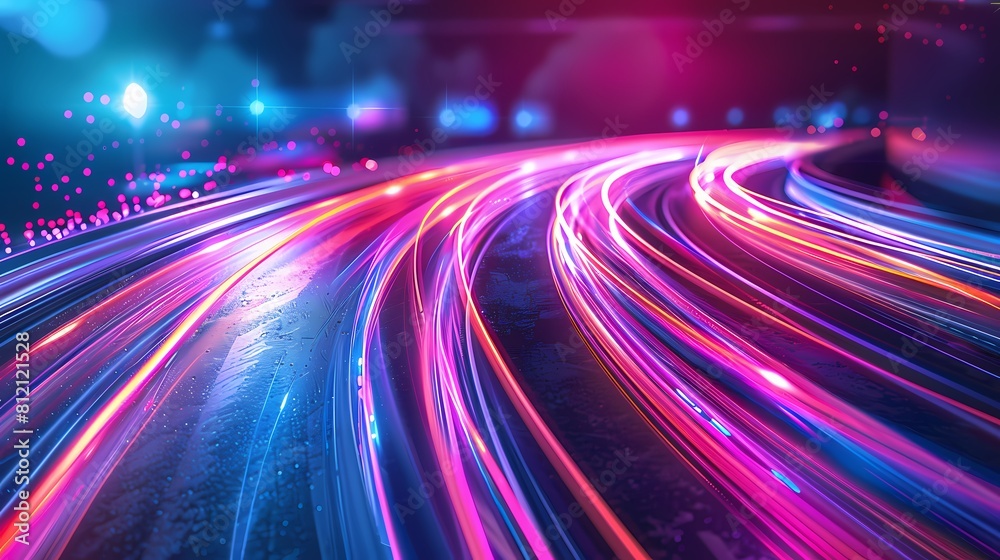 Neon infused light trails on a bustling city road at night Neon infused light trails on a bustling city road at night