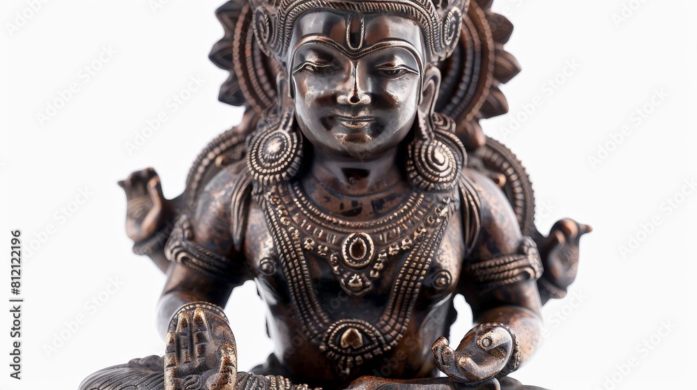 Bronze sculpture of Brahma, detailed with ancient craftsmanship, isolated on a white background for clarity