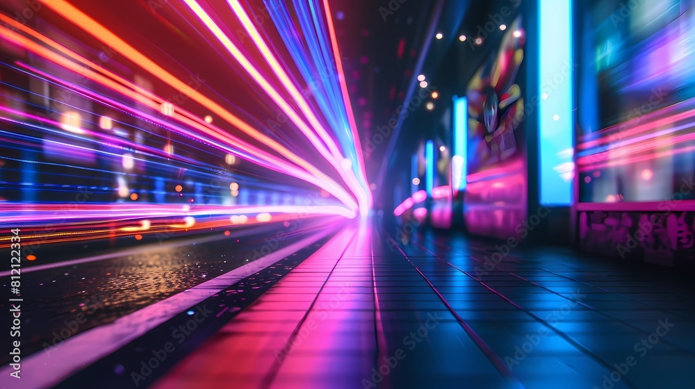 Neon lit city street zooming into a vibrant future Neon lit city street zooming into a vibrant future