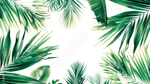 A tropical set of palm leaves. On a white background  exotic plants  palm leaves  botanical illustration.
