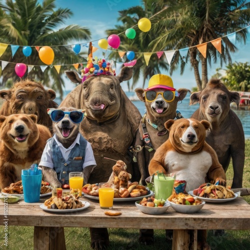 group of animals attending a fun and lively party © iman